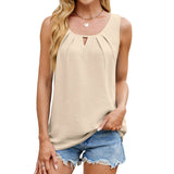 Solid Color V-Neck Sleeveless Pleated Chiffon