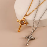 MINIMALIST STEEL BEAD CROSS NECKLACE WITH ZIRCON_CWMM8864