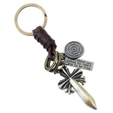 Vintage Braided Cross Leather Keychain_Cwmm4769