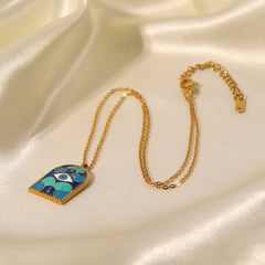 BLUE ARCHES EVIL EYE OIL DROP NECKLACE_CWMM5594