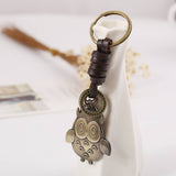 Vintage Bronze Owl Braided Cowhide Keychain_Cwmm4720