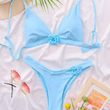 3D FLORAL BIKINI SET SOLID COLOR SWIMSUIT_CWMW0693
