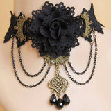 HALLOWEEN FLOWER CRYSTAL LACE SHORT NECKLACE COLLAR_CWMM0163