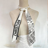 Black White Pearl Silk Scarf Belt_Cwasc04002