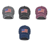 Washed Cotton Distressed Star Us Flag Ponytail Cap Cwah1379