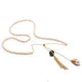 FASHION PEARL GLASS TASSEL PENDANT NECKLACE_CWAJE3910