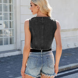 Washed Denim Vest Basic Short Waistcoat