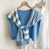 STRIPED KNIT SHAWL NECK SHOULDER WRAP_CWASC0843