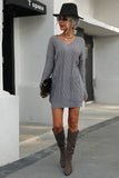Women Solid Color Twist Sweater Dress_Cwdsd1961
