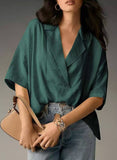 V-Neck Casual Loose Solid-Color Shirt
