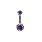 ROUND CZ 3 PRONG STAINLESS STEEL NAVEL RING_CWMM9377