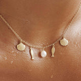 SUMMER BEACH STYLE SHELL PEARL CLAVICLE NECKLACE_CWMM5713