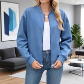 Solid-Color Round-Neck Zipper Loose Jacket