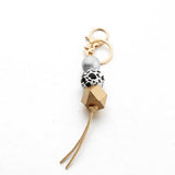 LEOPARD WOOD BEAD KEYCHAIN WITH MINI TASSEL_CWMM7022