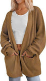 Solid Color Long Knit Women Pocket Cardigan Coat