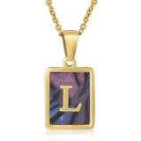 SQUARE SHELL 26 LETTER PENDANT NECKLACE_CWAJE0674
