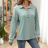 Solid-Color Lapel Loose Long-Sleeved Sweatshirt