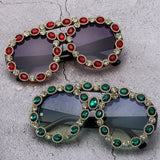 LARGE CONTRAST OVAL LUXURY EMERALD SUNGLASSES_CWASG0867