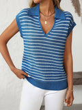 V-Neck Casual Striped Lapel Knitted Sweater