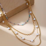 FOUR LAYER CRYSTAL STONE PENDANT CHAIN NECKLACE_CWMM3586