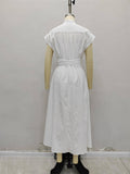 Sun Metal Belt Short Sleeve Stand-Up Collar Dress