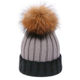 Women¡¯S Knit Two-Tone Pom Beanie Winter Hat_Cwah04990