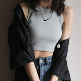 SHORT BASE RIBBED CAMISOLE HIGH NECK TANKS_CWTTK0798