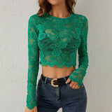 LACE FLORAL PRINT CROPPED SLIM FIT T SHIRT TOP_CWTBLL3431
