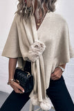 Cwocas0052_Solid Color Wool Ball Cape Knitted Shawl