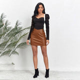 PU LEATHER SHORT SKIRT FASHION ZIPPER LEATHERSKIRT_CWBSS0390