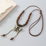 LONG WOODEN BEAD BUTTERFLY TASSEL NECKLACE_CWMM4586