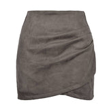 SUEDE SOLID COLOR HIP SKIRT ZIPPER SKIRT_CWAB4799