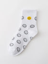 CARTOON BLACK AND WHITE SMILING FACE WOMENS SOCKS_CWMS1415