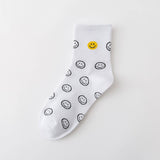 CARTOON BLACK AND WHITE SMILING FACE WOMENS SOCKS_CWMS1415