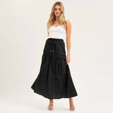 COTTON AND LINEN MAXI SKIRT WITH PLEATED HEM_CWBSS0381