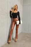 Solid Color Pu Pants With High Waist And Tummy