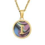 CIRCULAR SHELL ENGLISH LETTER PENDANT NECKLACE_CWAJE0675