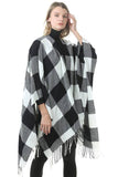 PLAID PATTERN PONCHOS CAPES COLOR BLOCK SHAWL WRAP_CWASC004