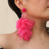 HANDMADE LONG STATEMENT FLORAL FABRIC EARRINGS_CWMM6159