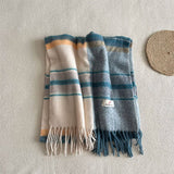 BLUE PLAID FAUX CASHMERE SCARF WINTER WARM_CWASC2337