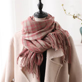 PLAID CASHMERE LIKE SCARF WITH FRINGE FOR WINTER_CWASC1443