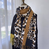 LEOPARD COLORBLOCK SCARF WARM TASSEL WINTER WRAP_CWASC1458