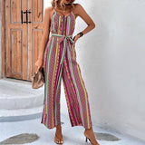 Striped Halter Nine-Quarter Jumpsuit