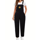Sunflower Embroidery Corduroy Casual Overalls