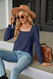 Square Collar Jacquard Long-Sleeved Loose T-Shirt