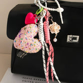 HEART BOW FABRIC CHARM BRAIDED BAG ACCESSORY_CWMM7555