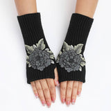Flower Warm Knitted Wool Gloves And Sleeves_Cwag0109