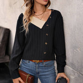 Spliced V-Neck Single Breasted Knitwear