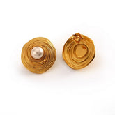 STYLISH STAINLESS STEEL PEARL HOOP STUD EARRINGSSET_CWMM8915