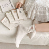 RUFFLE BOWS EMBROIDERED SOCKS FOR WOMEN_CWMS1349